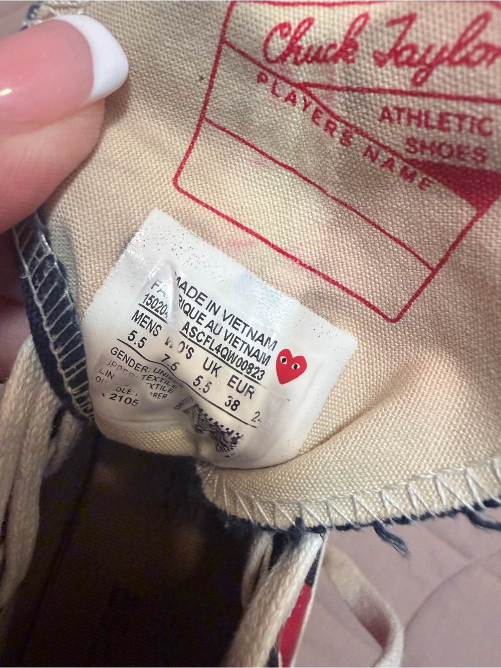 Comme des Garcons x Converse Beige Canvas Sneaker with Red Heart Logo - Picture 6 of 6